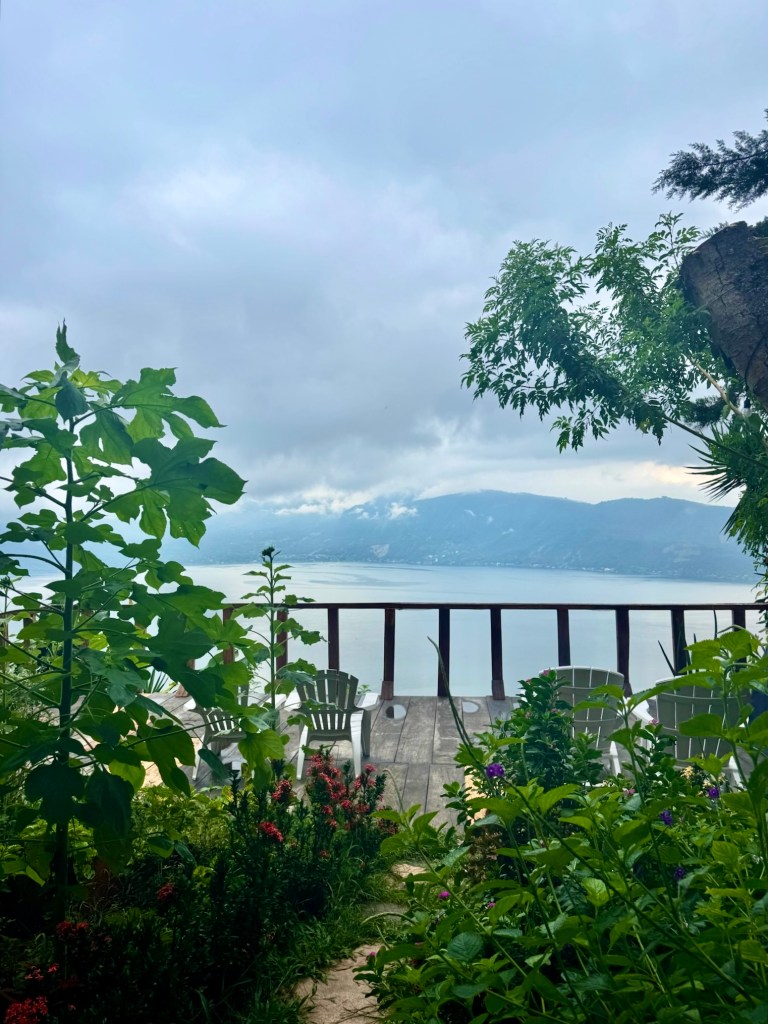 View from lower level deck of airbnb on Lago Coatepeque in El Salvador
